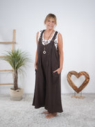 Leinen Jumper mit weitem Bein Schoko