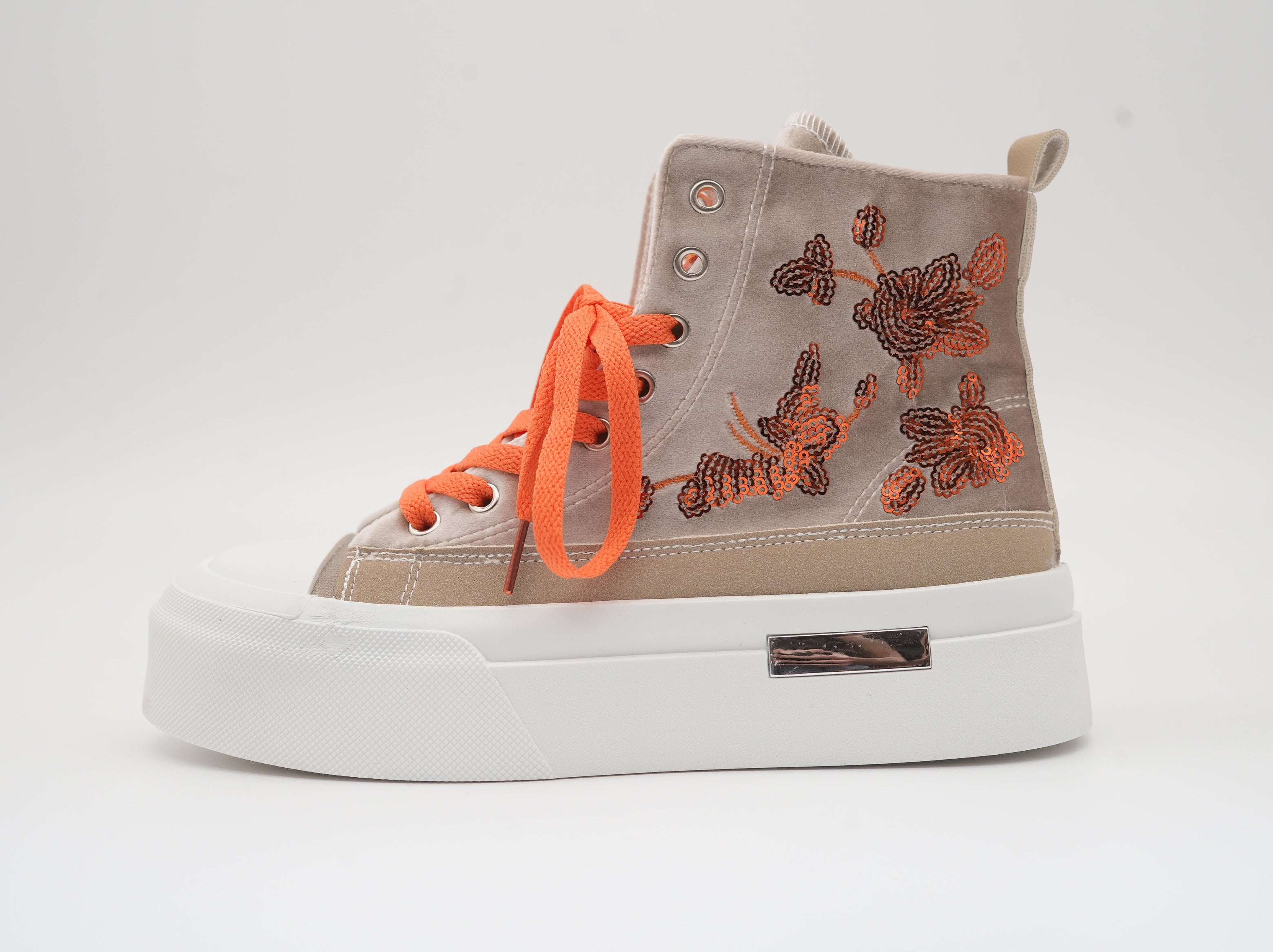 High Sneaker mit Paillettenmuster Beige Orange