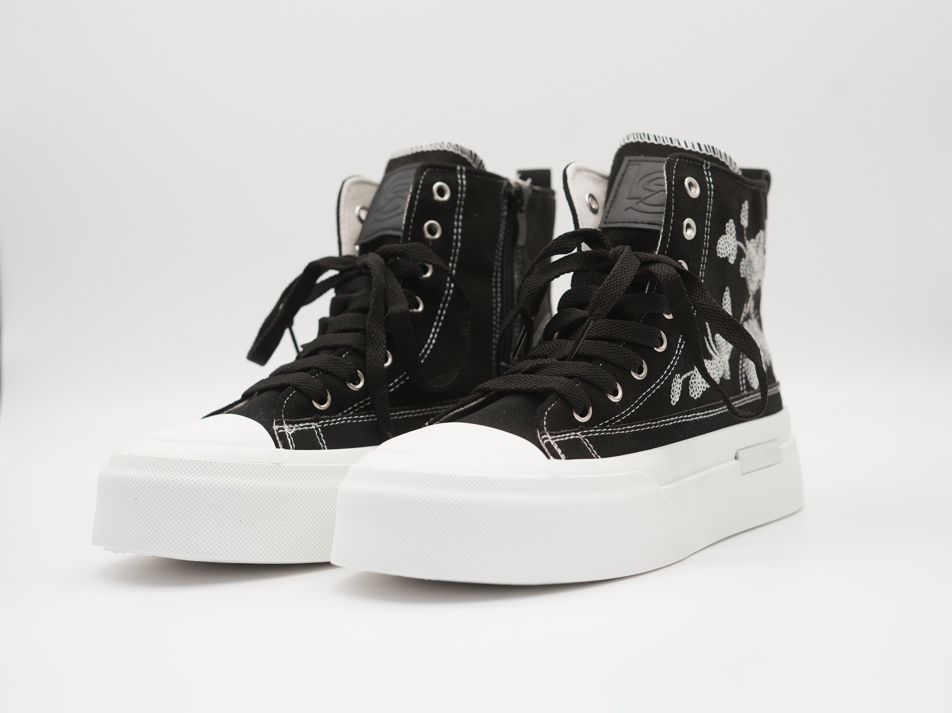 High Sneaker mit Paillettenmuster Schwarz Silber