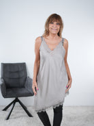 Asymmetrisches Long-Top mit Spitze One Size (ca Größe 38-44) Taupe