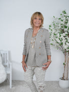 sportlicher Leinen Blazer mit goldenen Knöpfen Einheitsgröße (ca Gr. 38-42) Taupe
