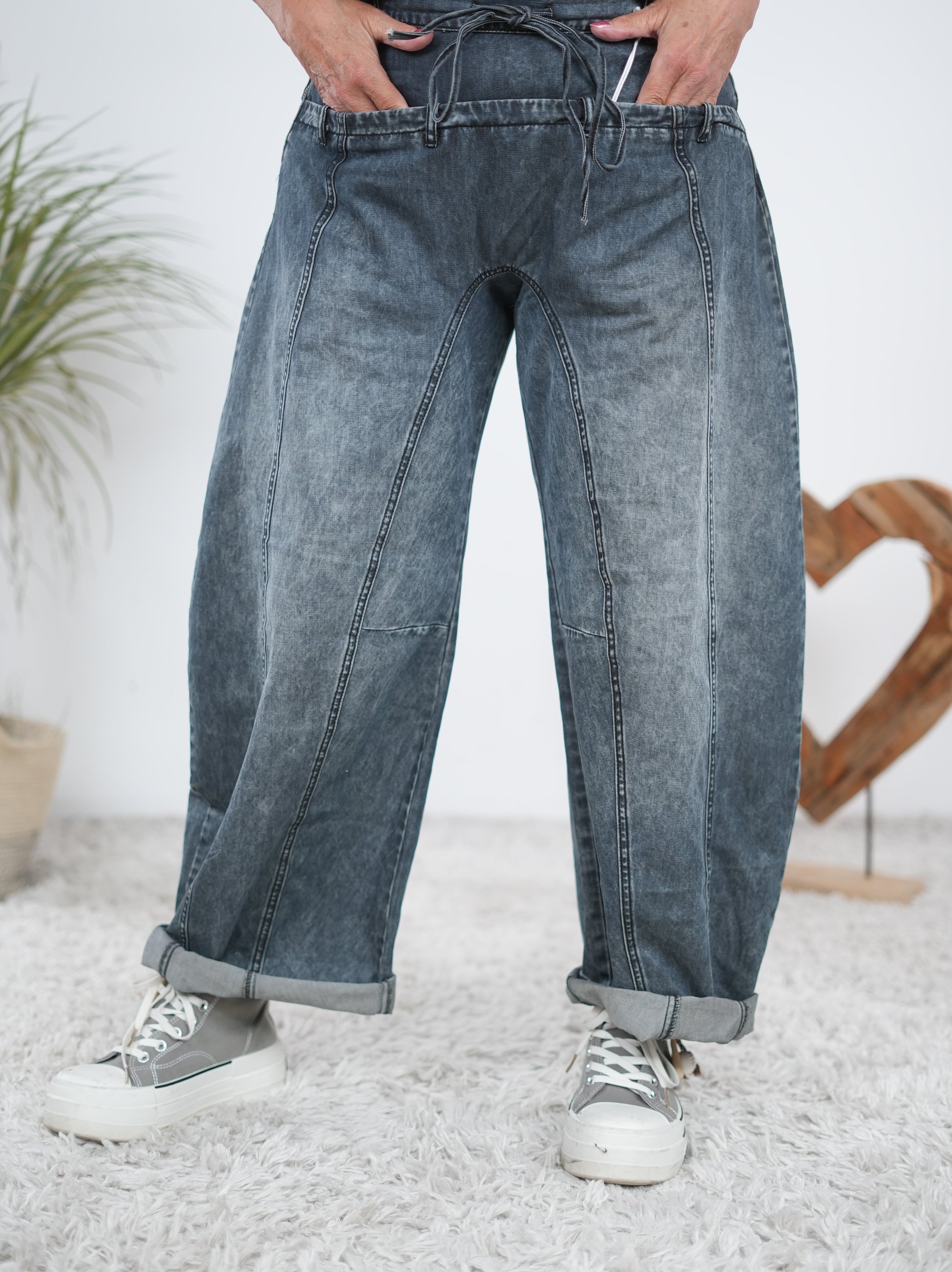 ausgefallene Barrel Jeans mit seitlichem Reißverschluss