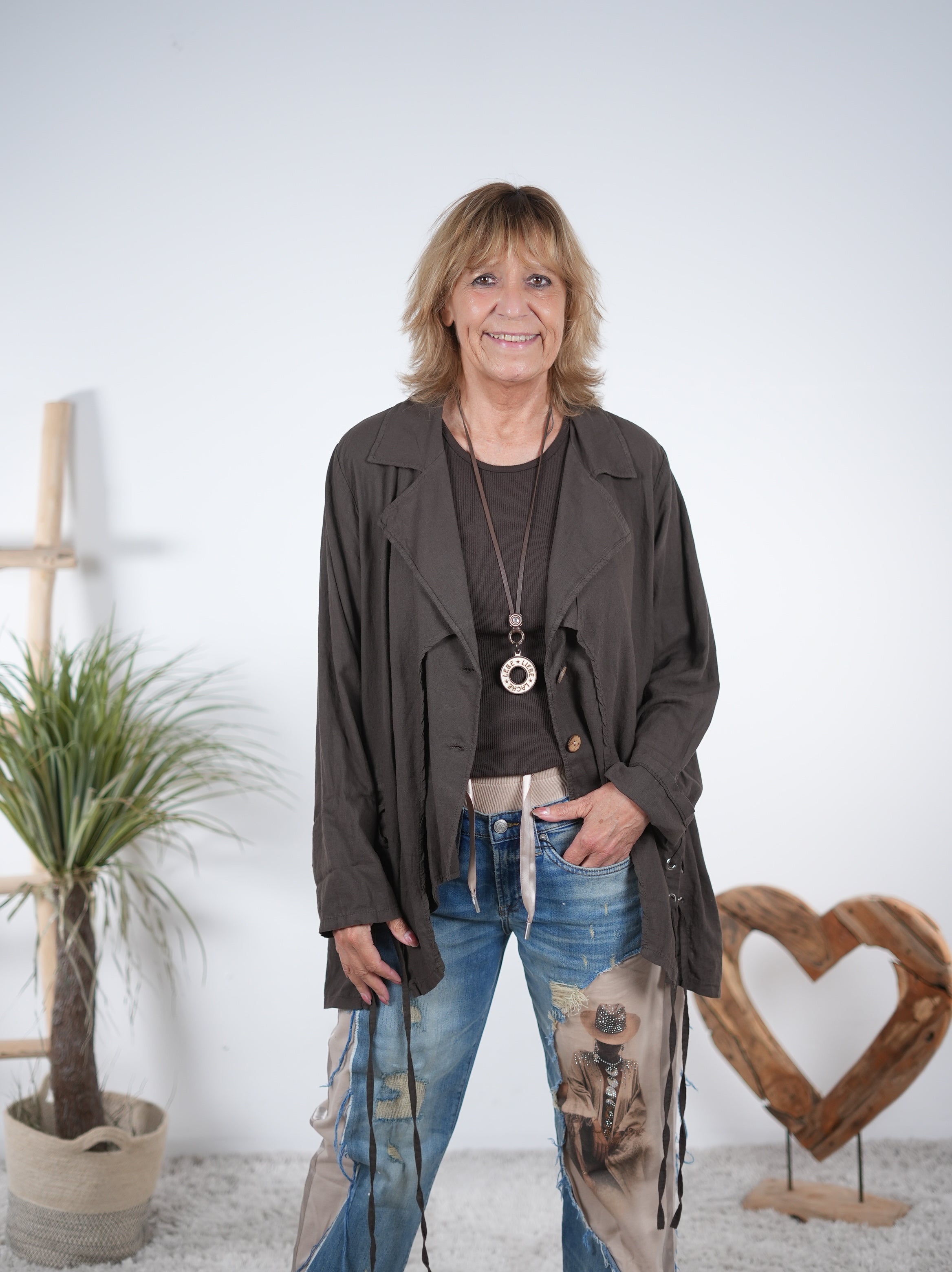 ausgefallener Blazer mit seitlicher Schnürung Schoko