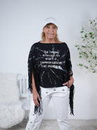 ausgefallener Poncho mit Fransen Schwarz