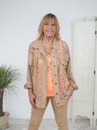 ausgefranste Jacke mit Häkeleinsatz Camel