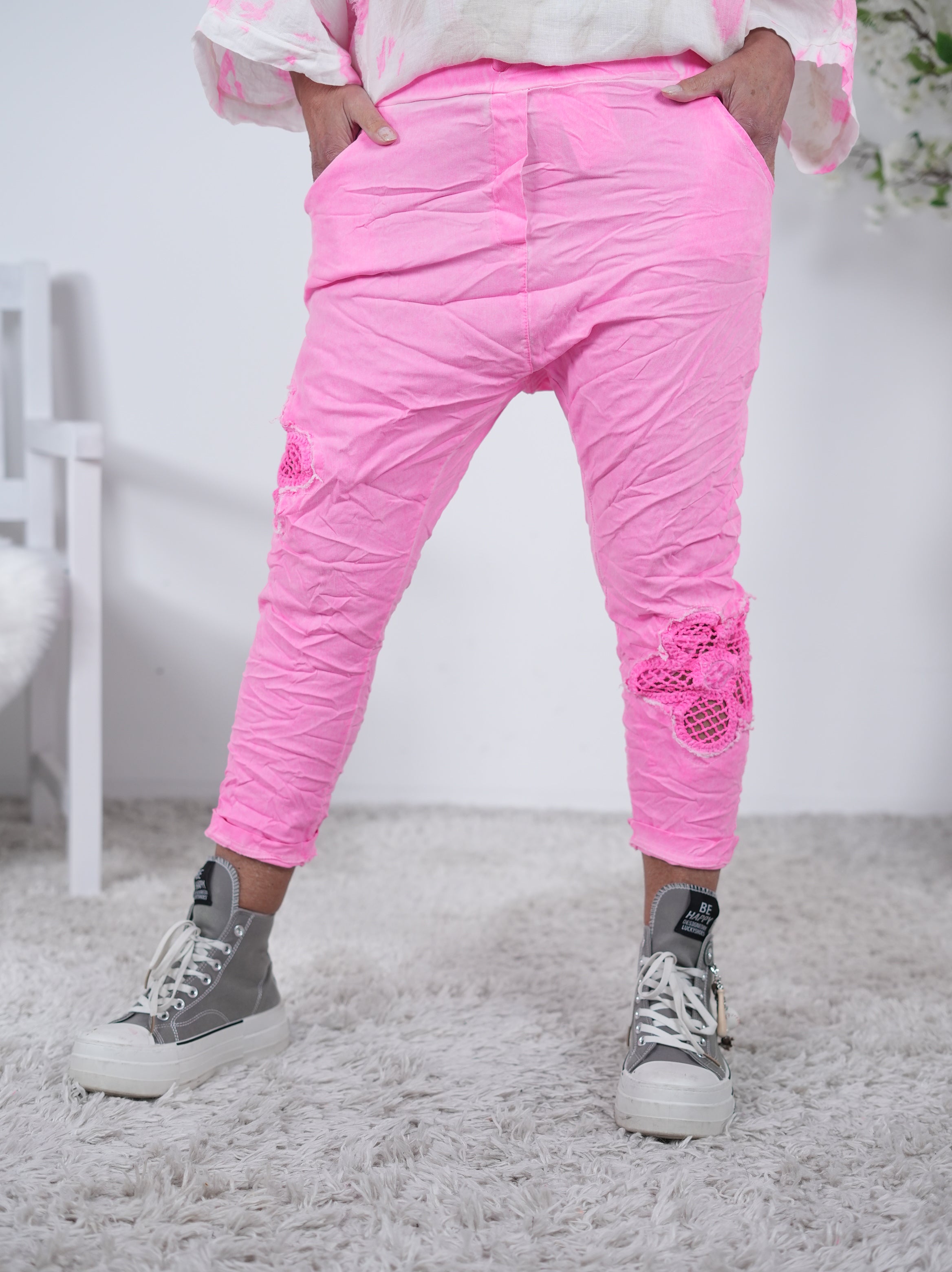 Baggy mit Häkeleinsatz am Beinabschluss Einheitsgröße (ca Gr. 38-44) Pink