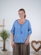 Basic Shirt mit Knopfleiste, kastig geschnitten Blau