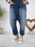 Baumwoll-Baggy mit auffälliger Waschung Blau