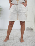 Bequeme Leinen Short mit Gummibund Vanille
