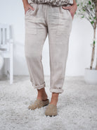 Bequeme Pants im Materialmix Beige