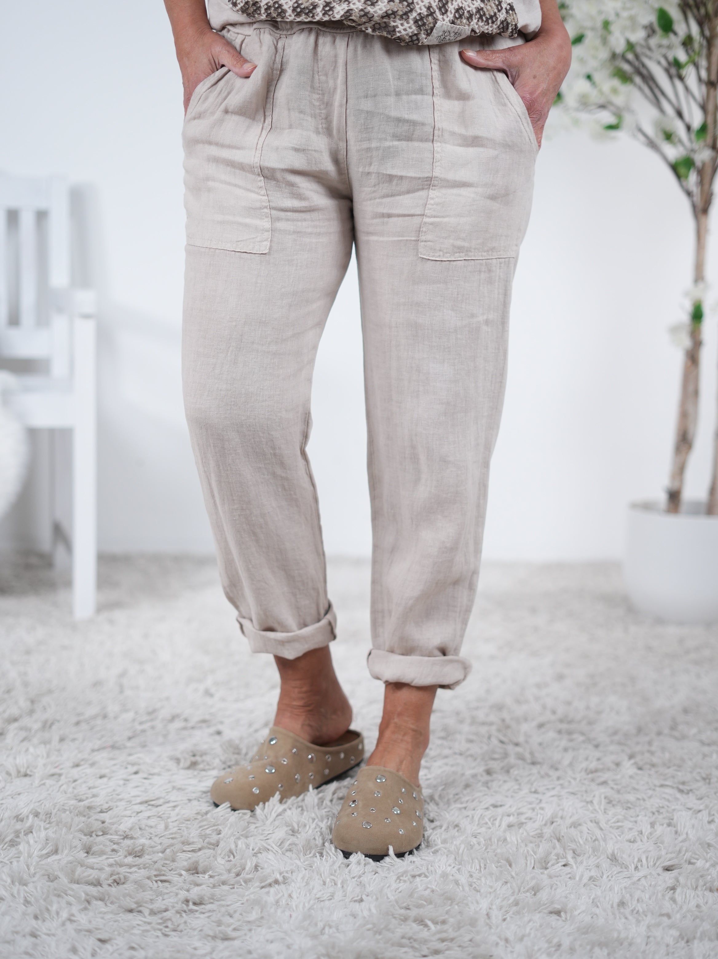 Bequeme Pants im Materialmix Beige
