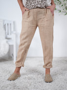 Bequeme Pants im Materialmix Camel