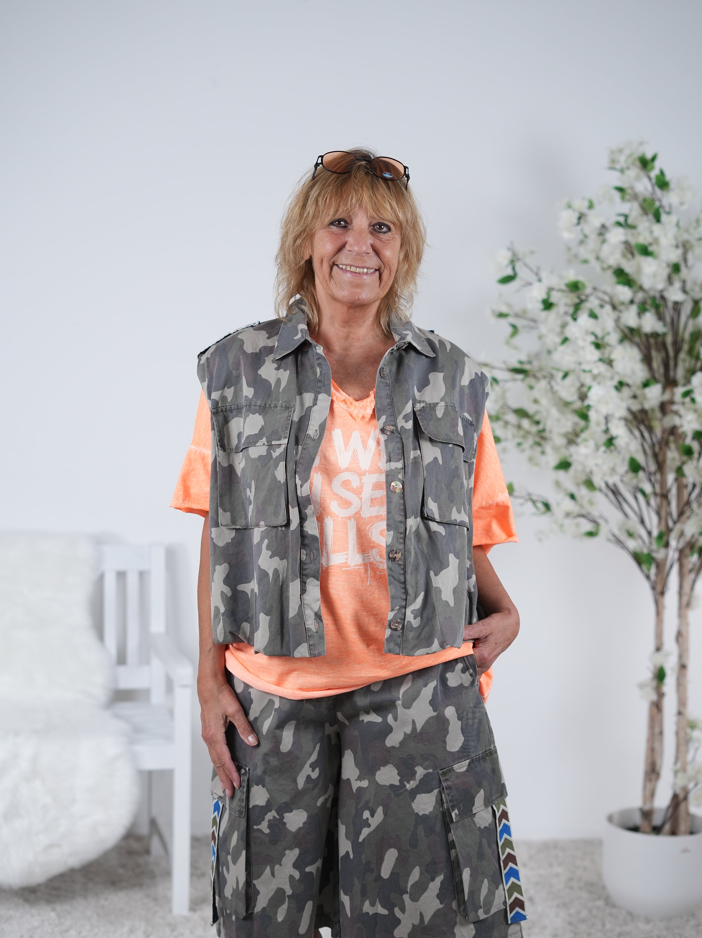 Camouflage Weste mit aufgesetzten Taschen