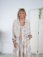 Crop Leinen Jacke mit Knopfleiste Beige