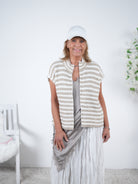 Gestreifte Strick-Weste mit Reißverschluss One Size (ca Gr. 38-42 44) Beige