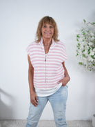 Gestreifte Strick-Weste mit Reißverschluss One Size (ca Gr. 38-42 44) Rosa Weiß