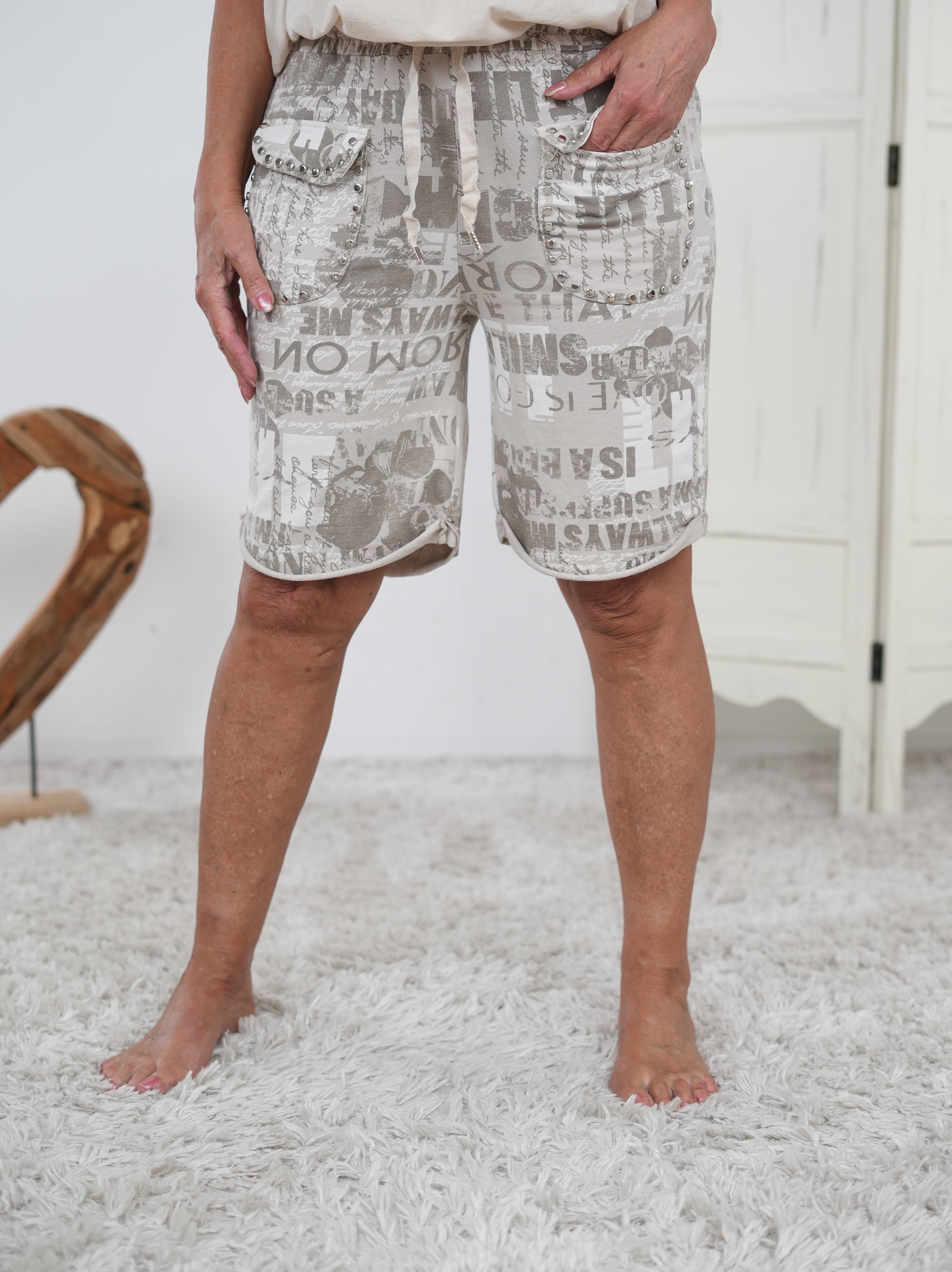 Joggy mit Letter Print Beige