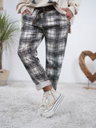 karierte Pants mit Gürtel Anthrazit