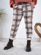 karierte Pants mit Gürtel Terrakotta schoko