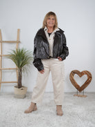 Kunstlederjacke mit Ballon Ärmeln Schoko
