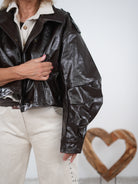 Kunstlederjacke mit Ballon Ärmeln