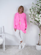 lässiger Leinen Blazer, unifarben Einheitsgröße (ca Gr. 40 "oversize"-44) Neon Pink