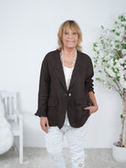lässiger Leinen Blazer, unifarben Einheitsgröße (ca Gr. 40 "oversize"-44) Schoko