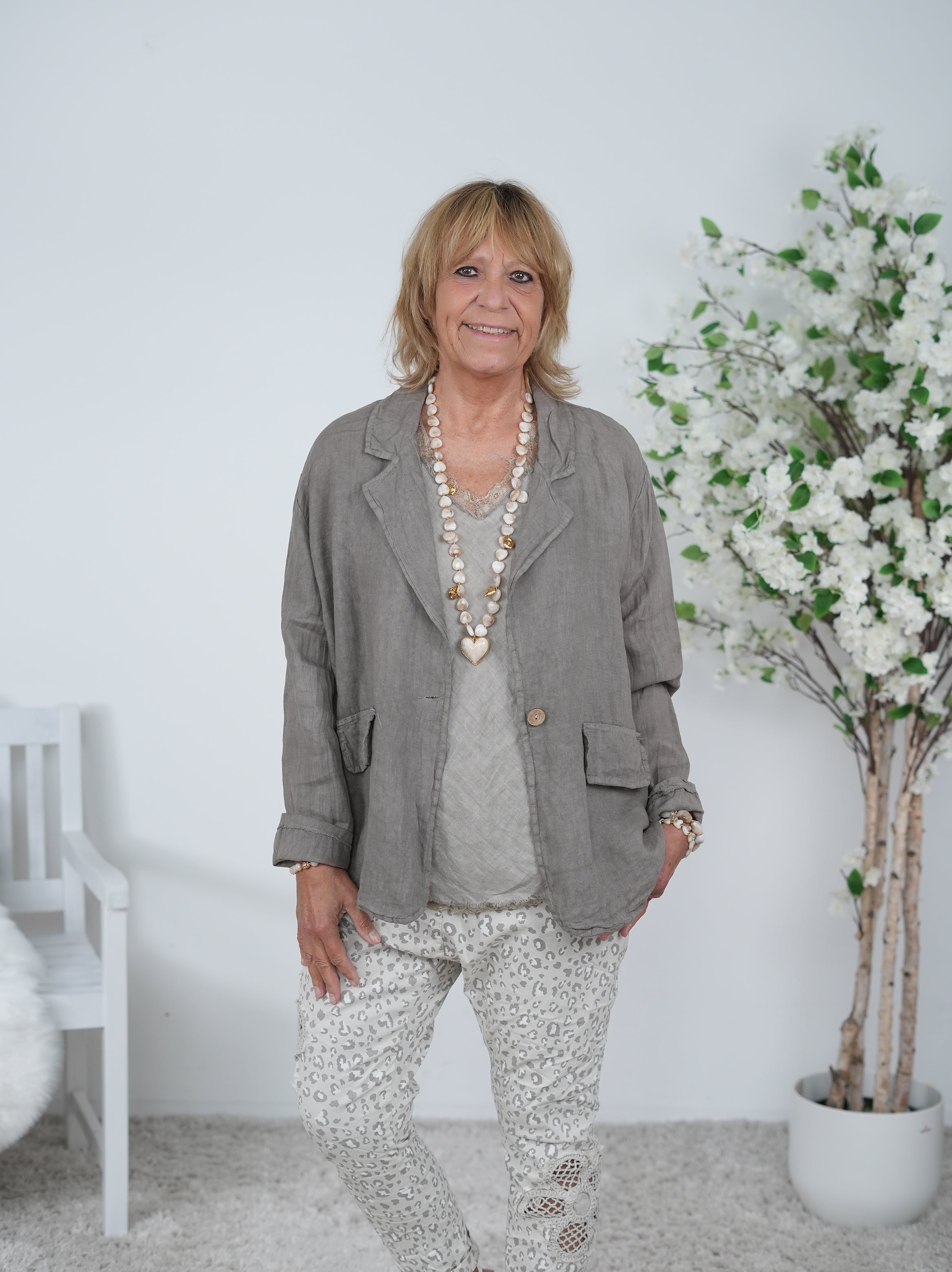 lässiger Leinen Blazer, unifarben Einheitsgröße (ca Gr. 40 "oversize"-44) Taupe