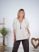 lässiges oversized Sweaty mit auffälligem Ausschnitt Beige