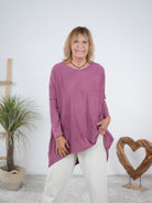 langarm Shirt im Vokuhila Schnitt Bordeaux