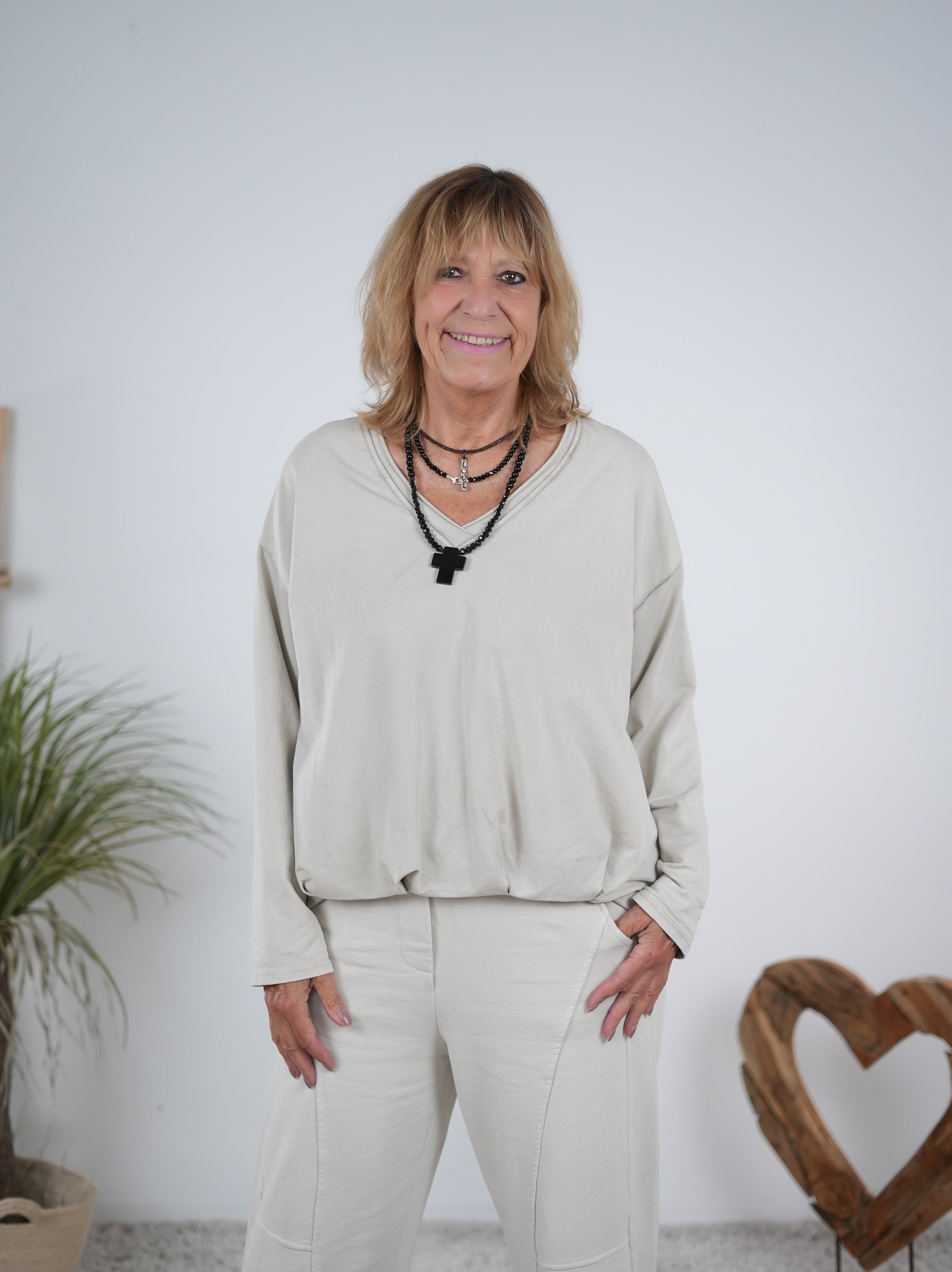 Langarm Shirt mit Ballon Abschluss Sand