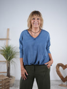 Langarm Shirt mit Ballon Abschluss Blau