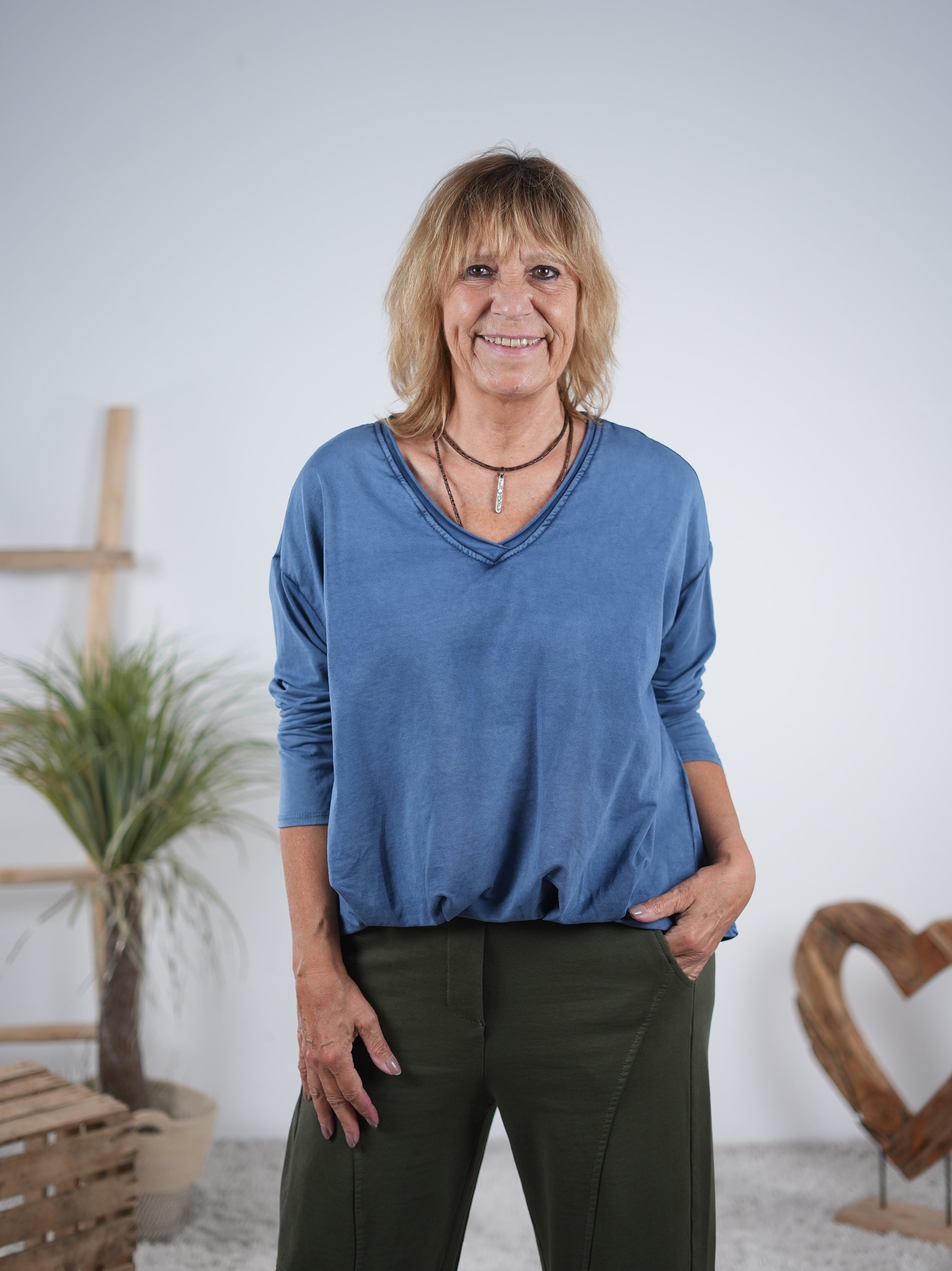Langarm Shirt mit Ballon Abschluss Blau