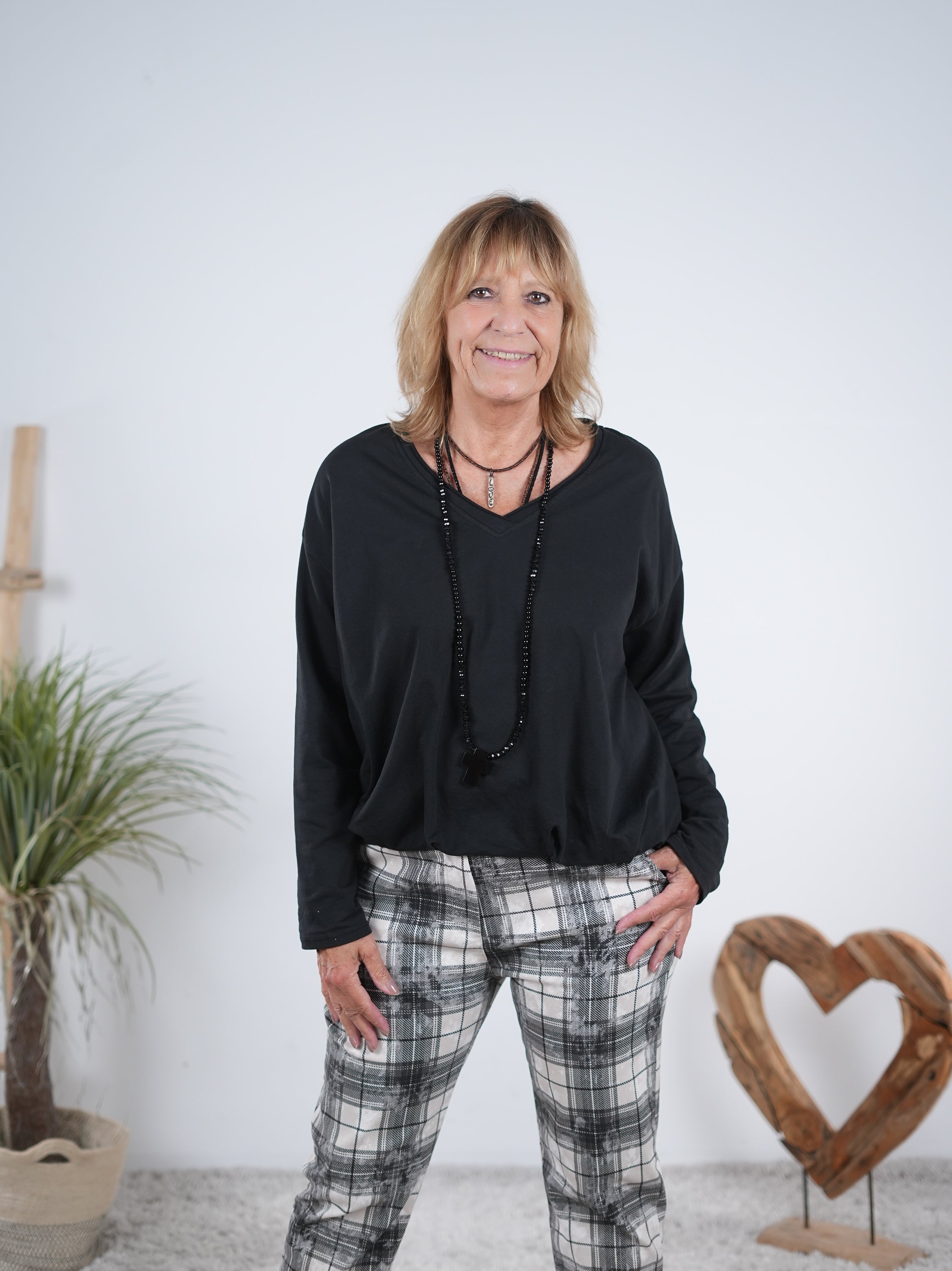 Langarm Shirt mit Ballon Abschluss Schwarz