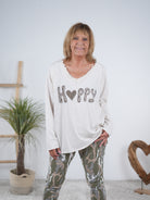 langarm Shirt mit "Happy" Schriftzug