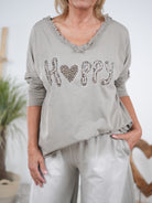 langarm Shirt mit "Happy" Schriftzug