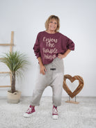 langarm Shirt Schriftzug und auffälligen Ärmeln Bordeaux
