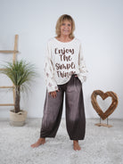 langarm Shirt Schriftzug und auffälligen Ärmeln Creme