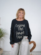 langarm Shirt Schriftzug und auffälligen Ärmeln Schwarz