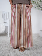 leichte Marlene Hose im Streifen Design Beige Camel Rosa