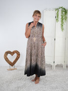 leichtes Kleid im Leo Look mit V-Ausschnitt Schwarz