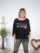 leichtes Poncho Shirt mit Schriftzug