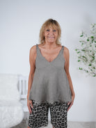 Leinen Top in A-Form Taupe