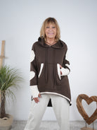 Long Hoody mit Herz Patch Schoko