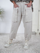 Luftige Leinen Baggy mit großen Eingriffstaschen Beige