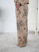 Luftige Leinen Marlene Hose mit Blumen Motiv