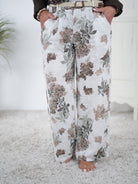Luftige Leinen Marlene Hose mit Blumen Motiv Weiß