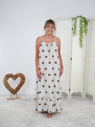Luftiges Kleid mit Spaghetti Trägern im Dot Design Beige