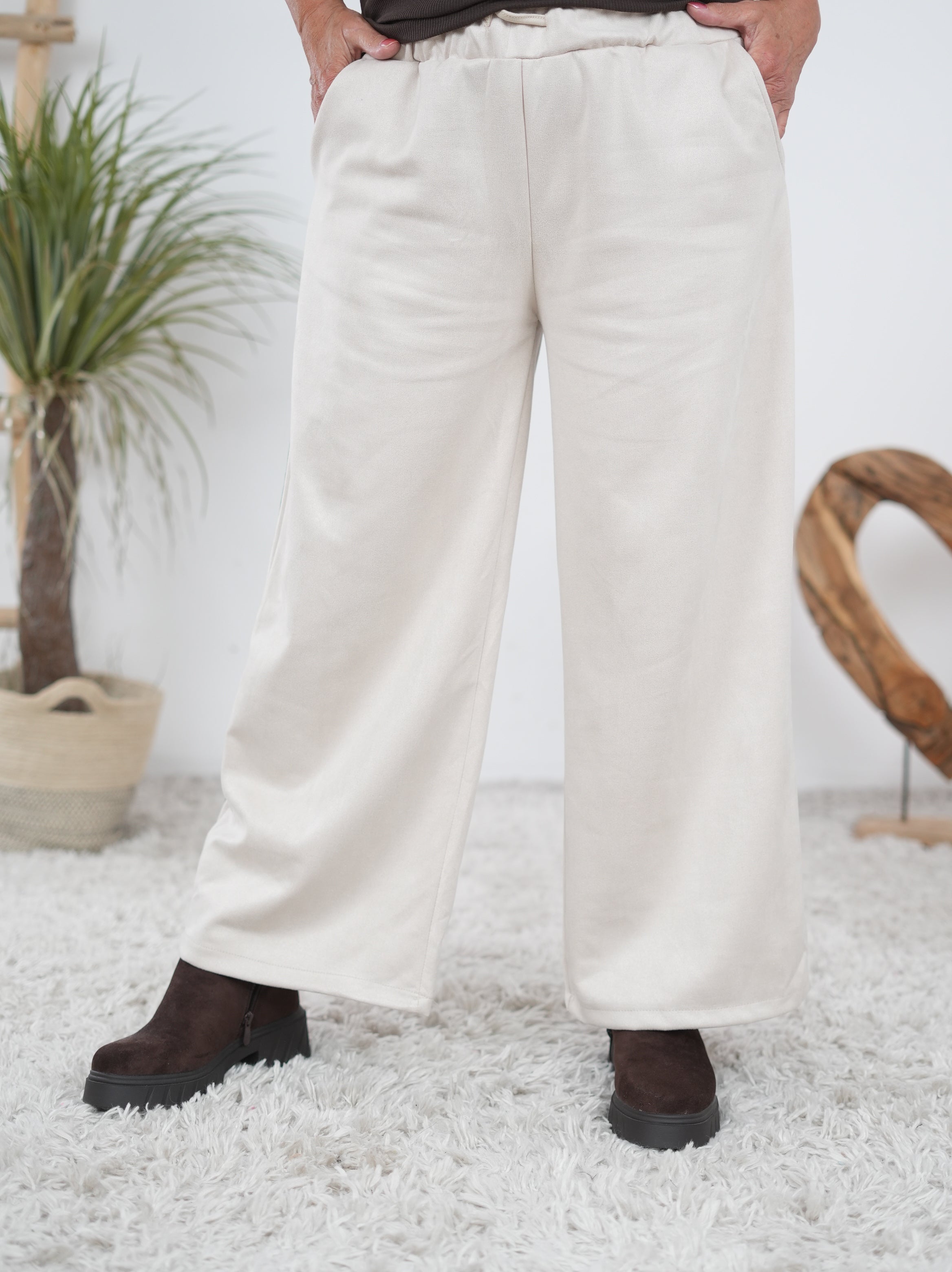 Marlene Hose mit seitlichem Streifen in Waschlederoptik Beige