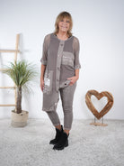 Netz Oberteil mit Ösen Verziert Taupe